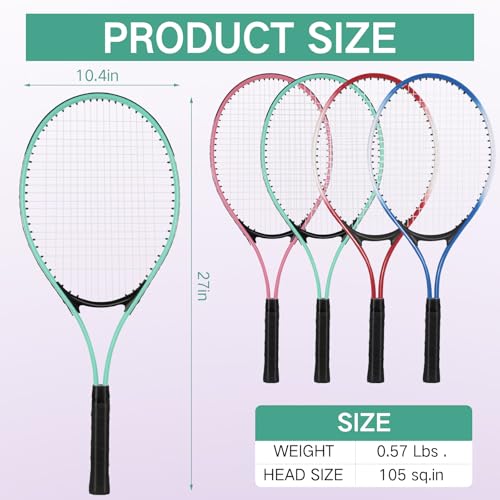 Motionchic 16 Pcs Tennis Rackets for Adult Recreational 8 Players 27" Tennis Racquet Bulk Lightweight Tennis Racket with 8 Tennis Balls for Training Beginners with Overgrips Carry Bag