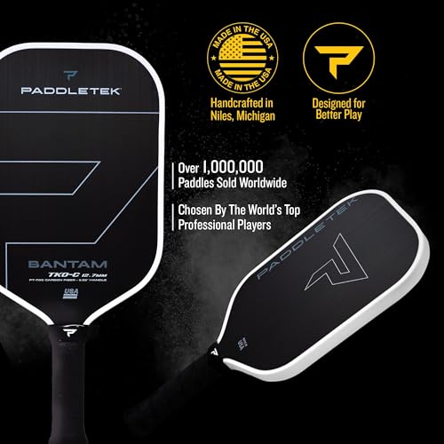 Paddletek Bantam TKO-C 12.7mm Pickleball Paddles with Polymer Honeycomb Core - Unidirectional Carbon Fiber – Torsional Weighting & High Tack Performance Grip - USAPA Approved - 5.25 Inch Handle