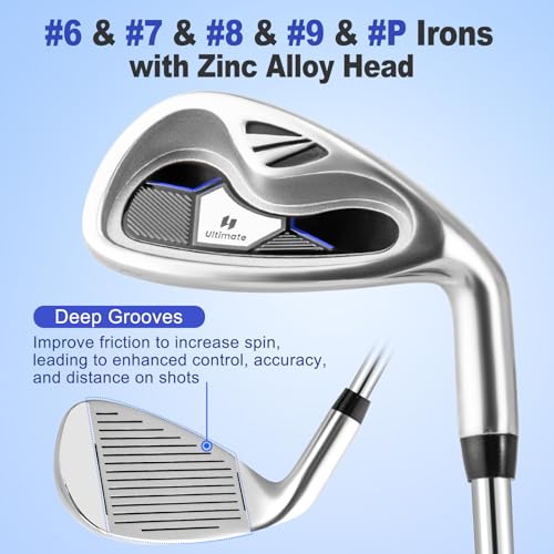 Tangkula 10 Pieces Men's Complete Golf Clubs Set Right Hand, Includes 460cc Alloy #1 Driver & #3 Fairway Wood & #4 Hybrid & #6/#7/#8/#9/#P Irons & Putter, Golf Club Set,Blue