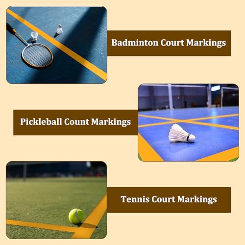 AEXHOT 328FT Pickleball Court Marking Kit Orange Temporary Pickleball Court Lines Tape for Badminton, Tennis, Basketball, Pickleball Court Marking (Yellow)