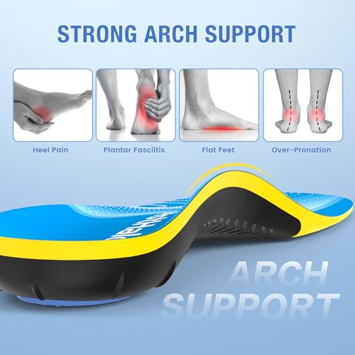BestHalo Heavy Duty Plantar Fasciitis Insoles - 220+ lbs High Arch Support Orthotic Inserts for Pain Relief, Flat Feet, Heel Pain, Work Boots (Blue, Men 9-10.5 | Women 10-11.5)