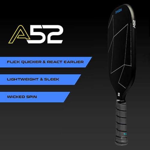 Diadem A52 USAPA Approved Pickleball Paddle - Thermoformed, Edgeless, with Carbon Fiber Face, 13.7 mm Honeycomb Core (Blue)