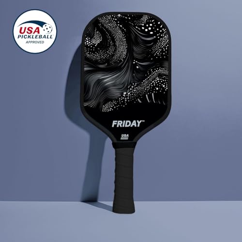 Lightweight Friday Pickleball Paddle, 14mm Thickness, USA Pickleball Approved, Durable Carbon Fiber, Thermoformed Unibody Design, Honeycomb Core (Blackout)