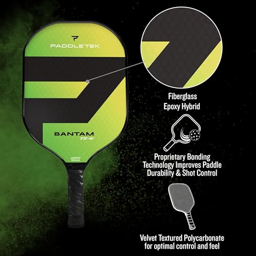 Paddletek Bantam TS-5 Pickleball Paddle | Professional Pickleball Paddles with Honeycomb Core, Textured Fiberglass Epoxy Hybrid Surface, Bantam PolyCore & High Tack Performance Grip | USAPA Approved