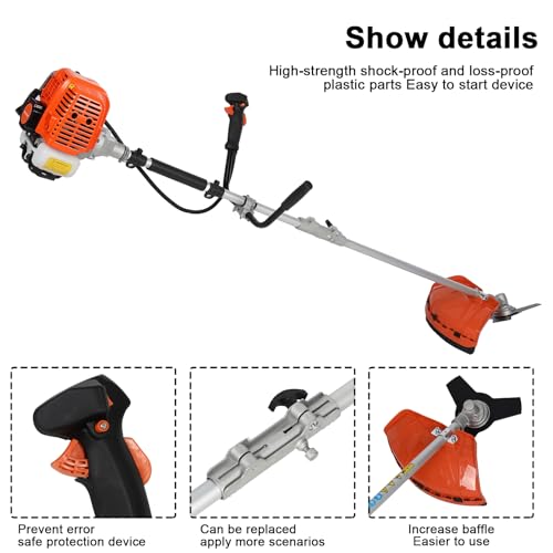Haibinsuo Lawn Mower, 52CC Gas Weed Trimmer, Cordless Hedge Trimmer, 2-Stroke Brush Cutter, Handheld Weed Eater 2-Cycle Gas Trimmer Brush Cutter for Weed, Brush Orange
