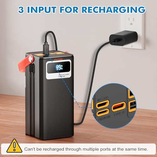 PGYOB Portable Power Station 166Wh, 22.5W Fast Charging Power Bank with Built-in Cables for iPhone/Android/MacBook, 45000mAh Battery Solar Generator with LED Light for Camping & RV, Home, Travel