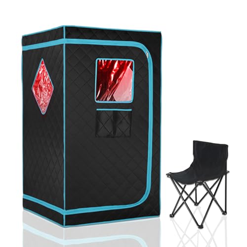 iDOTODO Portable Full Size Infrared Saunas for Home, One Person Full Body Home Spa Tent with Heating Foot Pad, Remote Control, Reinforced Foldable Chair (Black)