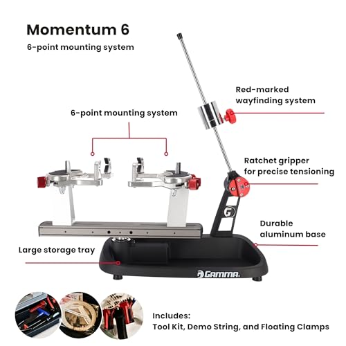 Gamma Momentum Drop Weight 6 Stringing Machine – Intuitive 6 Point Mounting System - Professional-Grade Tennis Racquet Stringer with Advanced Features for Precision, Easy-to-Use, Ideal for Home Use