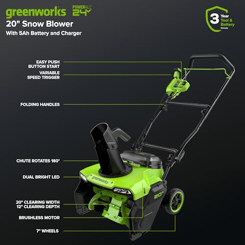 Greenworks 40V 20'' Snow Thrower 5Ah Battery