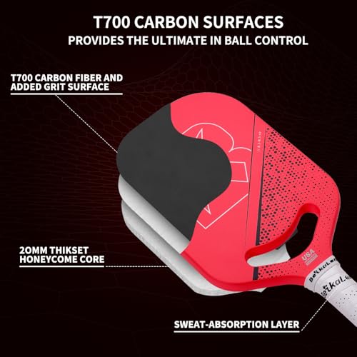 BKL BeikaLen USAPA Carbon Fiber Pickleball Paddle | T700 Carbon Friction Surface Pickleball Paddle | 20mm Honeycomb Core | The Pickle Ball Paddle Designed for Unmatched Control and Added Power RedN