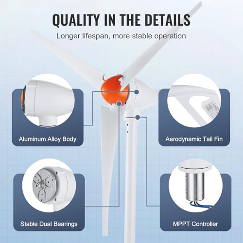 VEVOR 12V-500W Wind Turbine Generator Kit with Anemometer, 3-Blade Wind Power Generator, MPPT Controller & Adjustable Windward Direction, Suitable for Home, RVs, Boats, Farm