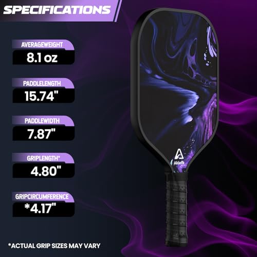 Akiefb Pickleball Paddles, T300 Carbon Fiber Pickleball Paddle with 4 Grip Tapes and a Carry Bag,14mm Polypropylene Honeycomb Core,Ideal Pickleball Training Equipment for Beginners (Starry Sky)