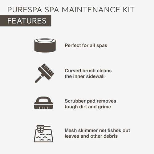 Intex PureSpa Hot Tub and Spa Maintenance Accessory Kit with Curved Brush, Mesh Net Skimmer, and Scrubber for Inflatable PureSpa Home Hot Tubs