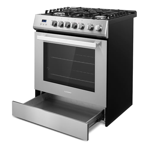 COSMO COS-305AGC 30 in. 5.0 cu. ft. Freestanding Single Oven Gas Range with 5 Burner Cooktop and Heavy Duty Cast Iron Grates in Stainless Steel