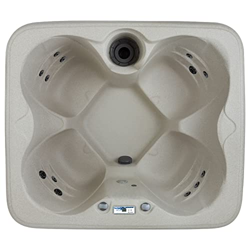 LifeSmart 4-Person Plug & Play Square Hot Tub with Thermal Cover, Sand - Home Outdoor Backyard Spa with 13 Jets and Underwater LED Light