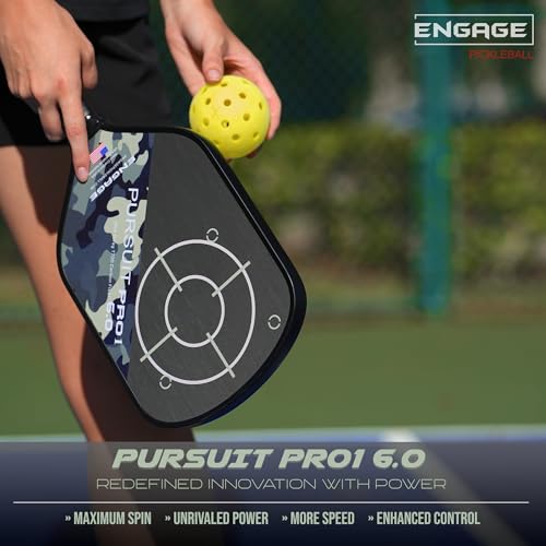 Engage Pursuit Pro1 6.0 Pickleball Paddle - Raw T700 Carbon Fiber for Extreme Spin - MachPro Core for Maximum Power & Control (New, Light Weight (7.6-7.9 Ounce))