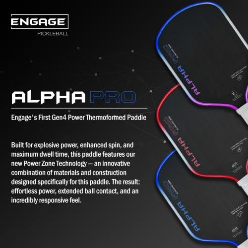 Engage Pursuit Alpha Pro 16mm Pickleball Paddle - Raw Carbon Fiber Face, 8.0 oz Elongated Control Paddle for All-Court Play (Red Flare)