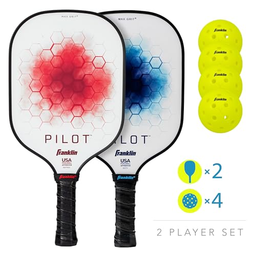 Franklin Sports Pickleball Paddle and Ball Set - (2) Pilot Fiberglass Pickleball Rackets + (4) X-40 Pickleballs - USA Pickleball (USAPA) Approved - 2 Player Pickleball Paddles + Balls Set
