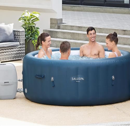 Bestway SaluSpa Milan AirJet 4 to 6 Person Inflatable Hot Tub Round Portable Outdoor Spa with 140 AirJets and EnergySense Energy Saving Cover, Blue