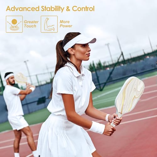 Composite Pickleball Paddle with Cover for Women, Graphite Carbon Fiber Polypropylene Honeycomb Core Pickleball Racquet Gift for Mother Wife Grandmother Girlfriend, White Marble