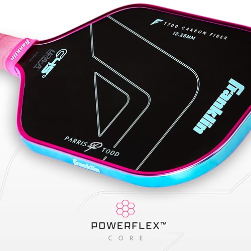 Franklin Sports Pro Pickleball Paddles - Parris Todd C45 Carbon Fiber Series - Official USAP + UPA Approved Pickleball Paddle - Elongated Pro Player Design - 13.25mm Polymer Core - Hot Pink/Surf Blue