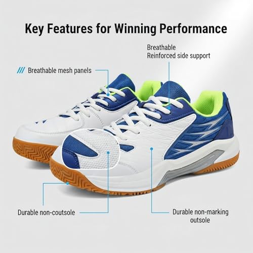 RBEUT Men's Pickleball Shoes - Tennis & Racquetball Anti-Slip Court Sneakers - Breathable Cushioned Blue
