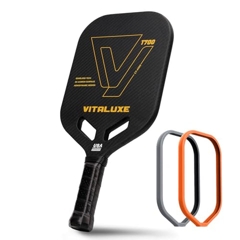 VITALUXE T700 Raw Carbon Fiber Pickleball Paddle, Edgeless 3K Textured Carbon Friction Surface, Thermoformed Raquette Pickleball with Aerodynamic Design used for tournament, Power & Control & Spin Max
