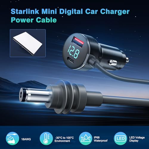 3-in-1 Starlink Mini Cable 10ft/3m, High Speed Charging USB C/USB A Ports, 12-48V Starlink mini car Charger to DC Cable Waterproof Accessorys