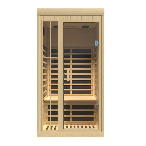 Kanlanth 1-2 Person Infrared Sauna, Hemlock Wood Low EMF Far Infrared Saunas for Home, APP Control 1350w Indoor Personal Sauna Room with Blue-Tooth, 7 Color Therapy Light, 7 Heating Panels