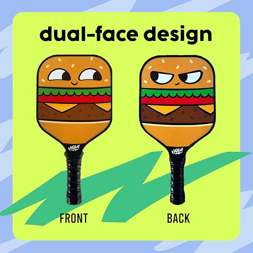 Kids Pickleball Paddle Set of 2 - Burger & French Fries Pickleball Paddles with 2 Balls, Lightweight, Fiberglass, Better Control, Beginner Racket, Perfect Pickleball Gift for Children Ages 4-12, Yoza
