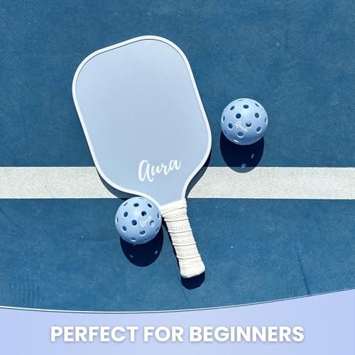 Cute Blue Pickleball Paddle | Fiberglass Surface Pickleball Racket with Comfort Cushion Grip | Lightweight Ideal for Beginners | Pickleball Gifts for Women