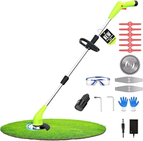 Cordless Weed Wacker, Grass Trimmer with 3 Types Blades and 2.0Ah Li-Ion Battery Powered,12V Electric Weed Trimmer/Edger for Garden Yard Work and Lawn Care