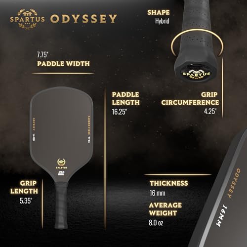 Spartus Odyssey Apex Series Pickleball Paddle with TruGrit Surface Technology and Boost Core for Power & Control - USAP Approved - 16mm Hybrid