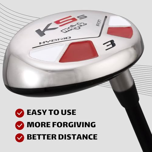 Right Handed Majek K5s Hybrid Set Senior Men's Standard with Midsize Grips Includes 3-PW Clubs with Black Hybrid Headcovers and Black Majek Golf Hat