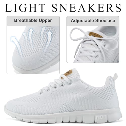 Alicegana Sneakers for Women Walking Shoes: Lightweight Non Slip Comfortable Womens Shoes Footwear for Tennis Casual Work Travel White