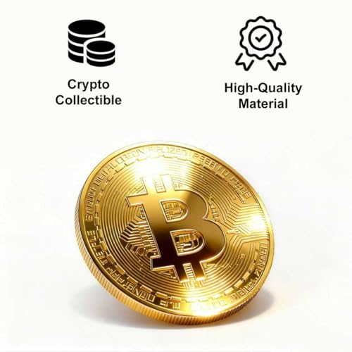 6PCS Gold Plated Bitcoin Coins – Physical BTC Cryptocurrency Collectible, 40mm Commemorative Souvenir Coins with Clear Protective Case, Gifts for Crypto Enthusiasts & Coin Collectors