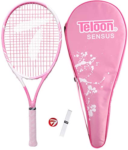 Teloon Sensus Series | Triple Shock Absorption | Adult Tennis Racquet, Women Tennis Racket Includes Bag Cover, Shock Absorber, Tennis Grip (Pink Highlight)