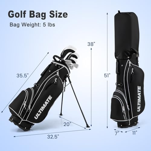 Tangkula 10 Pieces Men's Complete Golf Clubs Set Right Hand, Includes 460cc Alloy #1 Driver & #3 Fairway Wood & #4 Hybrid & #6/#7/#8/#9/#P Irons & Putter, Golf Club Set, Black