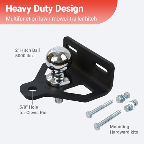 REDTEE Heavy Duty Zero Turn Lawn Mower Hitch-8mm Thick Steel, Bolt on Trailer Hitch, Universal Fit for 2.5"-5.0" Hole Centers, Versatile Chain Slot Design, 2" Hitch Ball & Bolt Hardware Included