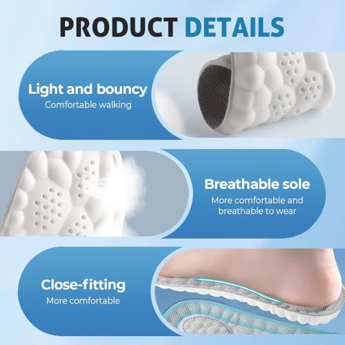 Pickleball Insoles, 4DMemory Foam Arch Support Inserts Trim to Fit,Cloud Comfort Breathable Cushion,with Arch Support Shock Absorption for All-Day Comfort (Green, Men 4.5-5 / Women 6-7)