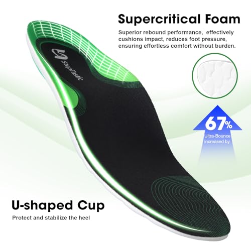 StepTastic Supercritical Foam Insoles for Men Women, Arch Support Orthotics for Plantar Fasciitis Flat Feet Pain Relief, Shock Absorption Boot Inserts, Trimmable, M 9.5-10.5 W 10.5-11.5, 1 Pair