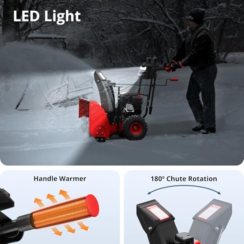 PowerSmart 24-Inch Self-Propelled Gas Snow Blower, Powered by B&S 208cc Engine, Electric Start, 13-Inch Snow Tires, Handle Warmer, Two-Stage Snow Blowers with LED Lights