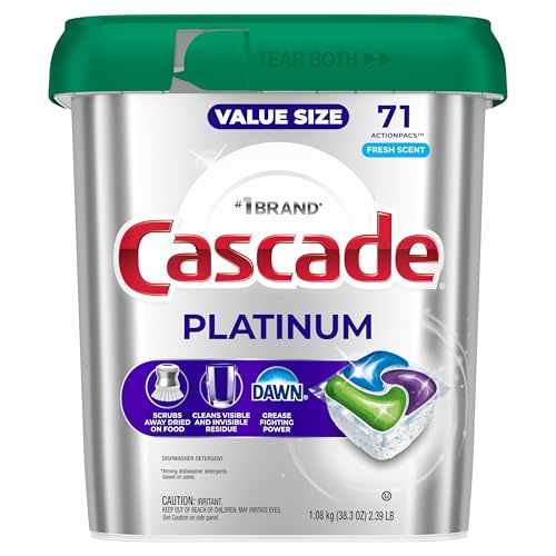 Cascade Platinum Dishwasher Pods, Dishwasher Detergent, Dish Detergent Soap, Fresh, 71 count