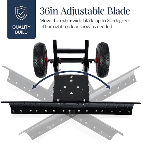 Best Choice Products 36in Galvanized Blade Heavy-Duty 2-Wheel Snow Pusher Hand Plow for Snow Removal w/Wheels, Adjustable Handle, Blade Angle - Black
