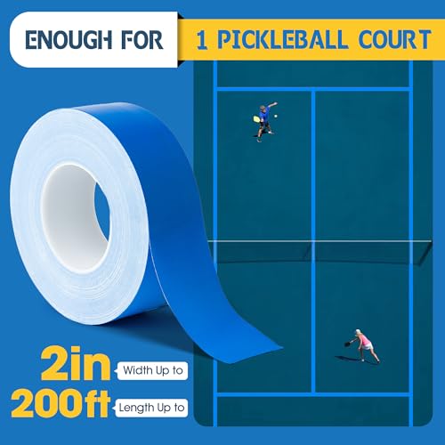 Pickleball Court Tape - 2" x 200 ft Blue Line Marking Kit | Temporary No-Residue Tape | Easy Apply & Remove | Outdoor/Indoor for Courts, Gym, Driveway, Backyard