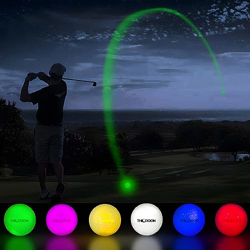 THIODOON Glow in The Dark Golf Balls Light up Led Golf Balls Night Golf Gift Sets for Men Kids Women 6 Pack (6 Colors in one)