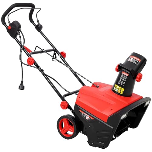 Electric Snow Blower, 20 inch 15A Corded Snow Thrower with Dual LED Headlights & 180° Rotating Chute, 30FT Throwing Distance, 10" Depth WidthClearing, Walk-Behind Snowblower for Driveway Sidewalk, Red