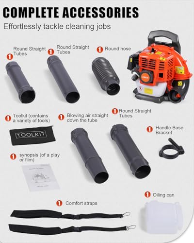 Thalorus 52cc Backpack Leaf Blower – Gas Powered 550 CFM 230 MPH High Airflow for Lawn Care, Low-Vibration Harness, Clears Leaves, Debris & Snow (T692 Pro)