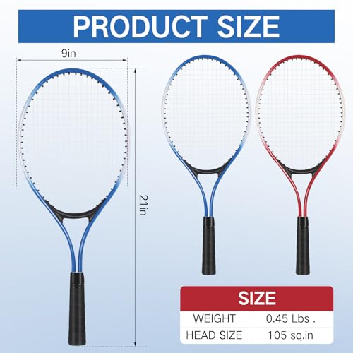 Motionchic Tennis Rackets Recreational 21 Inch Lightweight Tennis Racket with Balls for Training Beginners with Overgrips Carry Bag(Blue,Red)