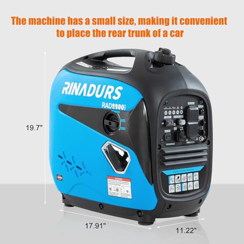 RINADURS 2200 Watt inverter generator, quiet and portable, suitable for home backup power, outdoor camping, and construction sites.EPA Compliant